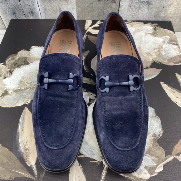 Ferragamo Men’s Foster Suede Loafer In Blue Size 7.5 Medium Width. - Picture 2 of 12